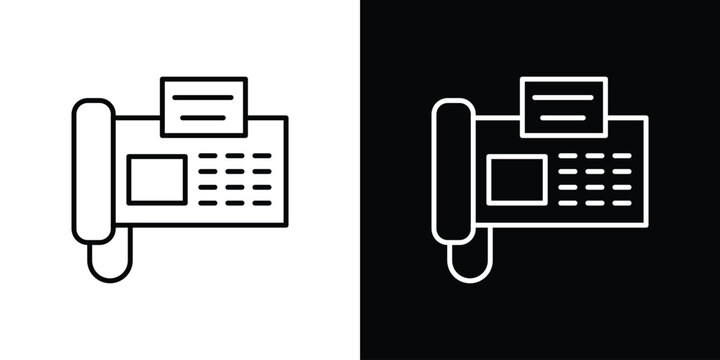 Fax machine icon set, black and white color designs