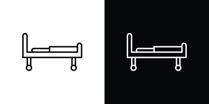 Hospital bed icon set, black and white color designs