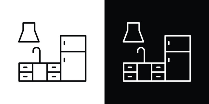 Kitchen cabinet icon set, black and white color designs