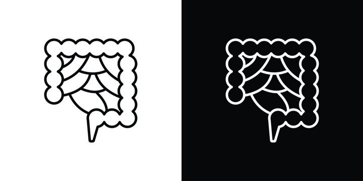 Large intestine icon set, black and white color designs