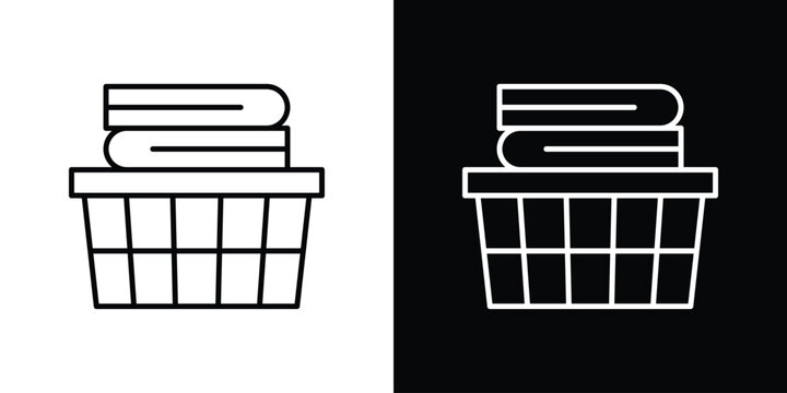 Laundry basket icon set, black and white color designs