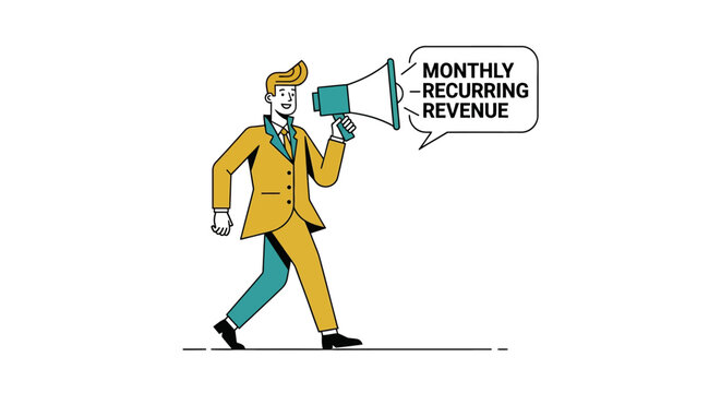 Businessman announcing monthly recurring revenue concept.