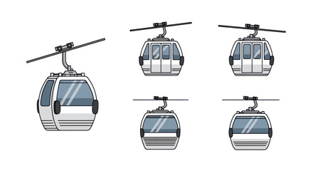 Alpine cable car gondola cabin illustrations set. © Camel