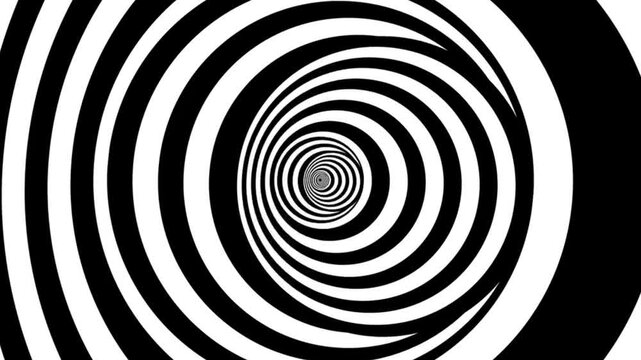 Hypnotic black and white concentric spiral tunnel loop video background 4K
