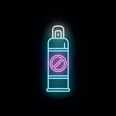 Glowing neon outline of an aerosol can prohibiting usage or containing dangerous contents
