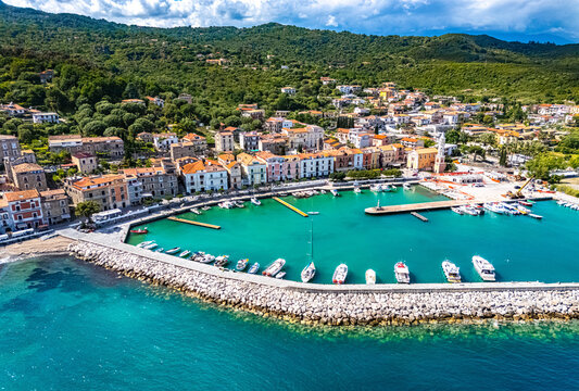 Aerial view of Scario, near San Giovanni a Piro in the province of Salerno, Campania, Italy.