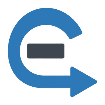 Circular arrow symbol with a horizontal minus sign inside, blue and dark grey flat on a white background, for user interface