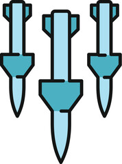 Naklejka premium Three incoming missiles with fins pointing downwards in a line art illustration