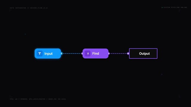 Animated data flow diagram with input find output nodes