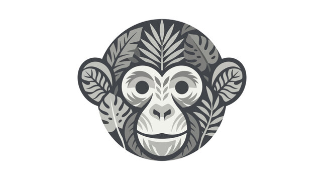Stylized monkey face portrait leaf circle