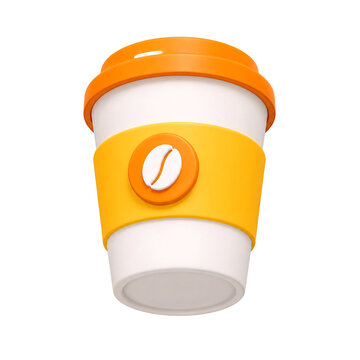 Orange and Yellow Takeaway Coffee Cup 3D Icon