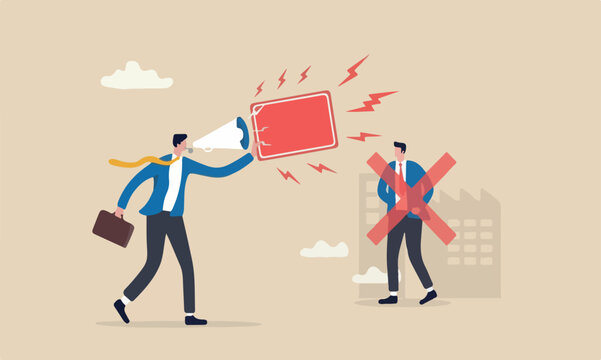 Business banned the Big industrial, penalty, judge or punishment cause of failure or problem concept, businessman blowing whistle showing red card to ban or stop wrong or corruption employee