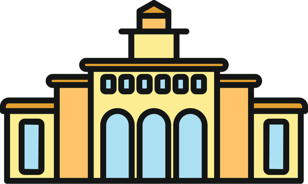 Government building flat line color icon outlining important public architecture