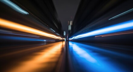 Obraz premium Abstract light trails from fast moving vehicle at night.