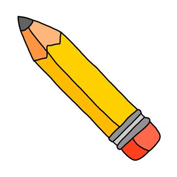 Cute yellow pencil with eraser icon, writing school supplies vector  
