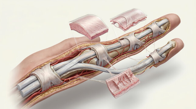Close-Up Anatomical View Of The Human Finger Tendons And Ligaments