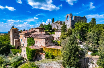 Naklejka premium View of Castello Montelifre' near San Giovanni d’Asso, in the province of Siena,Tuscany, Italy