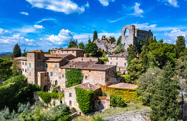 Naklejka premium View of Castello Montelifre' near San Giovanni d’Asso, in the province of Siena,Tuscany, Italy