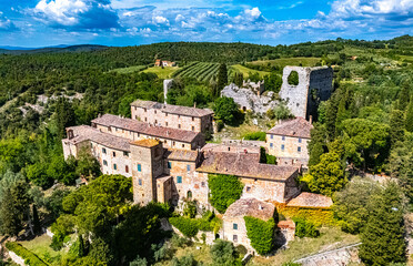 Naklejka premium View of Castello Montelifre' near San Giovanni d’Asso, in the province of Siena,Tuscany, Italy