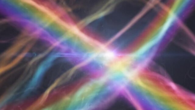 Vibrant rainbow light streaks create an abstract, energetic, and optimistic cosmic display.