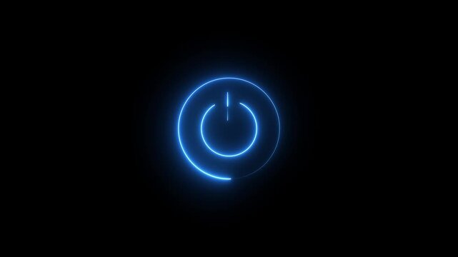neon line glowing power button icon illustration concept black background.