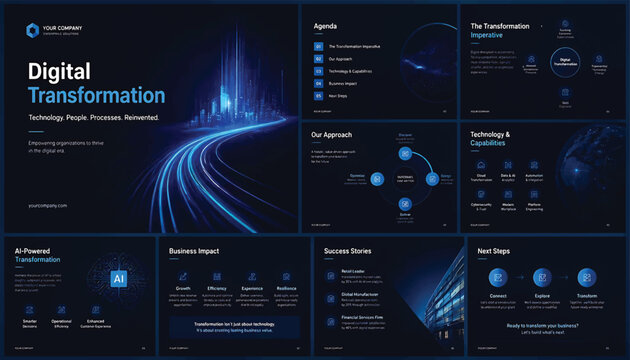 Digital transformation presentation slides for business technology pitch deck design