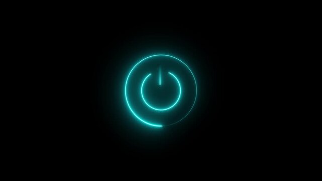 neon line glowing power button icon illustration concept black background.