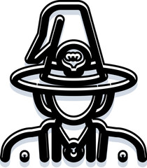 Naklejka premium Wizard character wearing a pointed hat adorned with an emblem, representing magic, mystery, and fantasy often associated with sorcerers, enchanters, and spellcasting in various tales