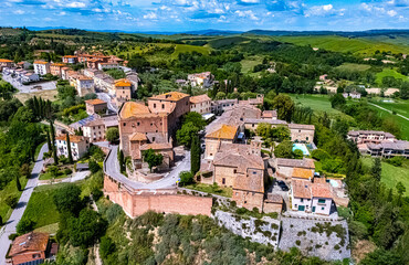 Naklejka premium View of San Giovanni d’Asso near Montalcino, in the province of Siena,Tuscany, Italy