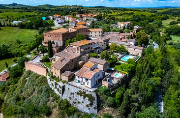 Naklejka premium View of San Giovanni d’Asso near Montalcino, in the province of Siena,Tuscany, Italy