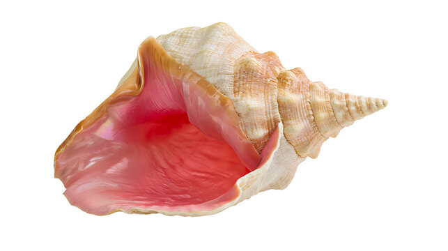 Large pink conch shell with textured exterior and smooth interior