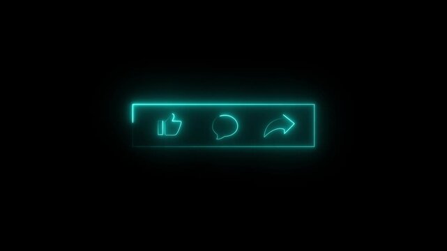 Neon Lighting like comment share icon animation concept ,neon glowing like comment share black background.