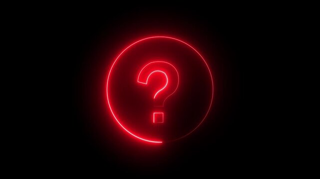 A vibrant green neon question mark symbol radiates light within a circular outline set against a completely black background signifying curiosity and the unknown black background.
