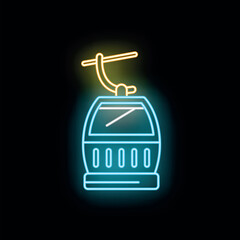 Cable car gondola illustration in outline electric blue and yellow lines © anatolir
