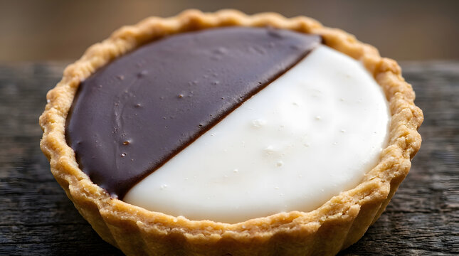Macro angle of a neenish tart, popular New Zealand mini tart pie cake with unique two colors
