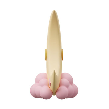Cartoon rocket launching with pink smoke