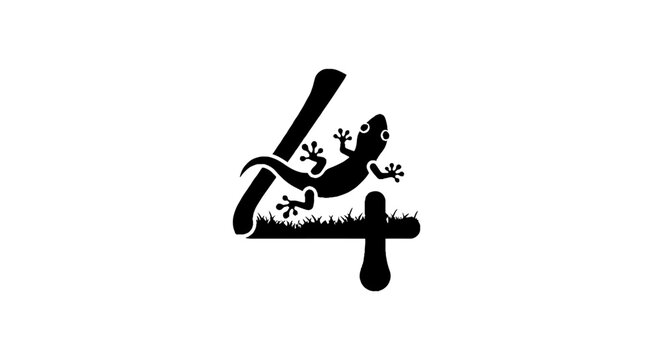 Black and white lizard logo with number four design.