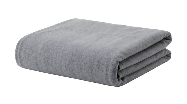 Neatly folded grey soft fleece blanket isolated on white background