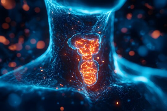 Glowing thyroid gland illustration in human neck medical concept image