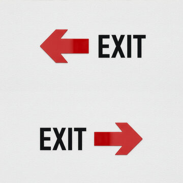 Image of red arrow shape on the white background as sign direction to exit