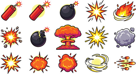 Cartoon dynamite bombs and explosion special effects vector collection set © Hossain