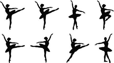 Elegant Ballet Dancer Silhouette Set Performing Graceful Classical Dance Poses © Mst