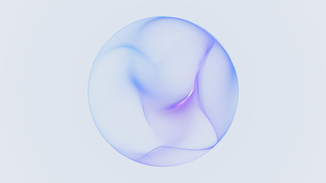 Futuristic soft orb. Abstract white glass sphere with subtle purple and blue rim light. Stylized blue and violet sphere softly glowing