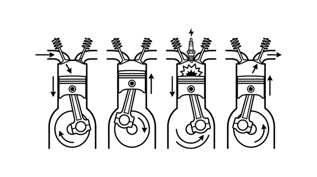 Four Stroke Internal Combustion Cycle Steps Diagram