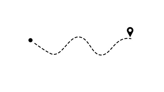 Animated Dashed Navigation Route to Map Pin &ndash; GPS Logistics Concept on White Background