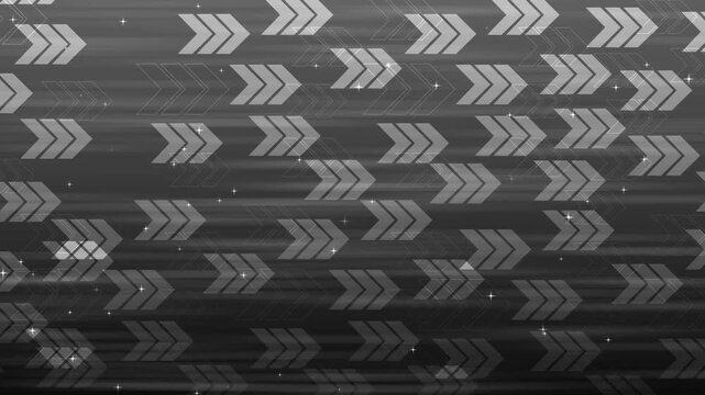 Abstract background with repeated chevron arrows and small sparkles, modern motion pattern with dark gradient and layered animation