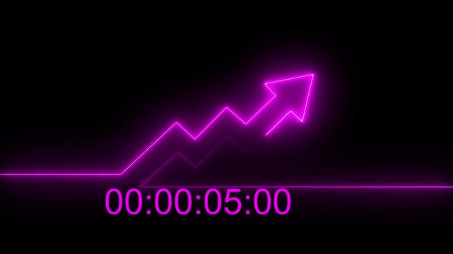 Abstract Neon Arrow Business Growth Graph Chart Icon Animation on Black Background
