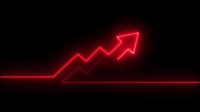 Abstract Neon Arrow Business Growth Graph Chart Icon Animation on Black Background