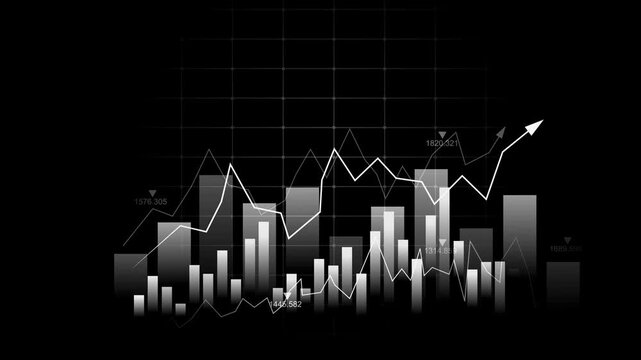 Financial chart with rising bars and line graph business growth and data analysis animation