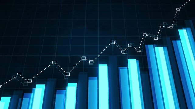 Abstract business chart with rising bar graph and line graph growth finance and market success animation